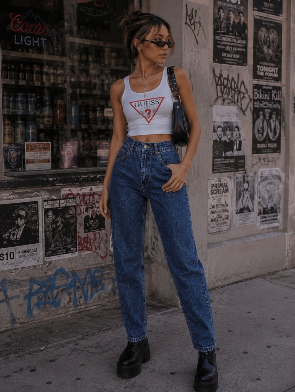 Vintage GUESS Jeans 28 High Rise Mom Fit Tapered Leg Blue Denim USA Made